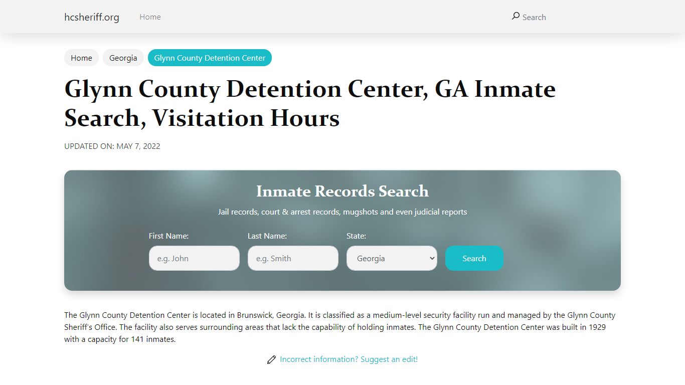 Glynn County Detention Center, GA Inmate Search ...